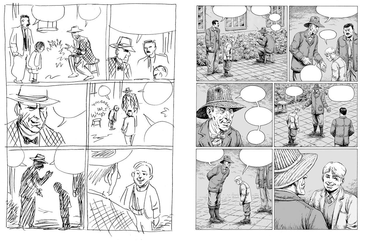 An example of a layout sketch and the finished page.