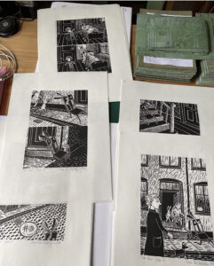 Linocut graphic picture books: Finished lino prints